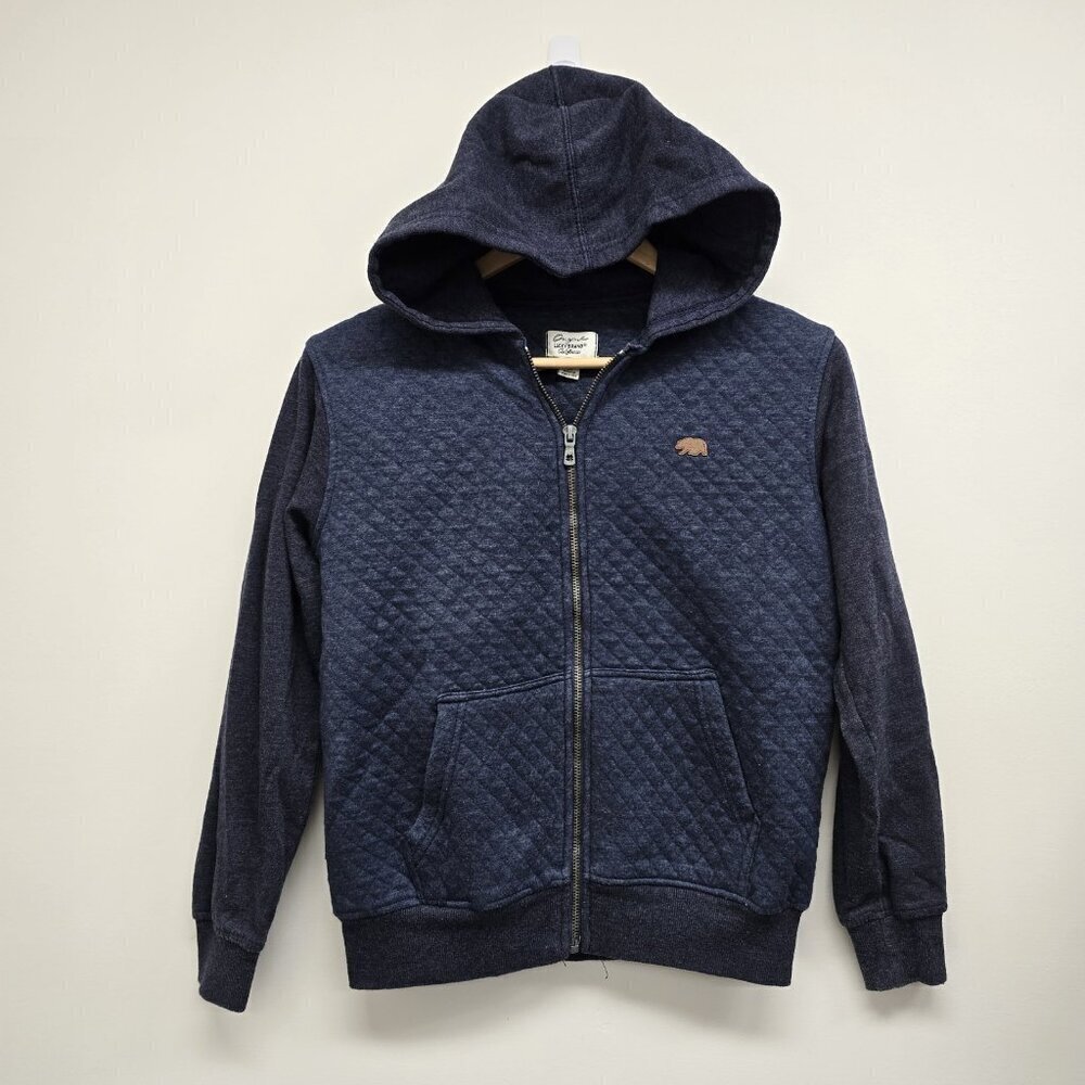 Lucky Brand Full Zip Quilted Hooded Sweatshirt Jacket Boys Medium Bear Logo Blue